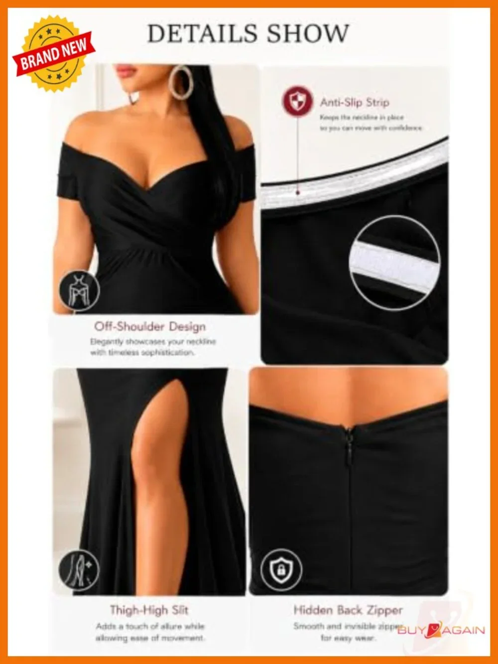 Off Shoulder V Neck Mermaid Evening Gown Formal Prom Maxi Dress